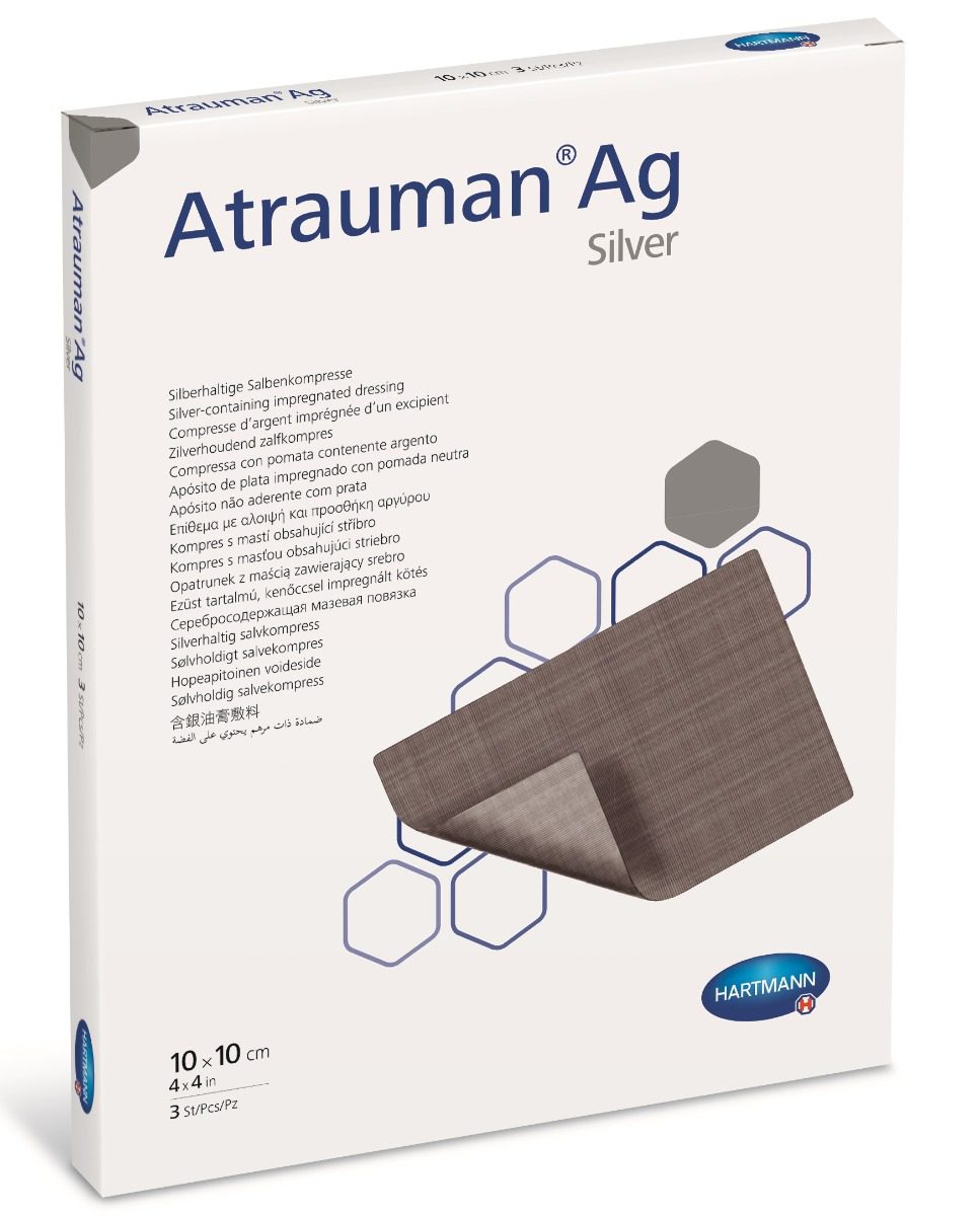 Pansament Atrauman plasa argint si grasimi neutre 10x10cm 10buc rani infectate
