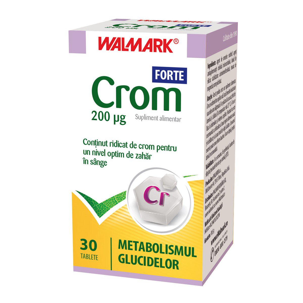 Crom Forte 30 Tablete Suport Metabolic Oligoelement Walmark