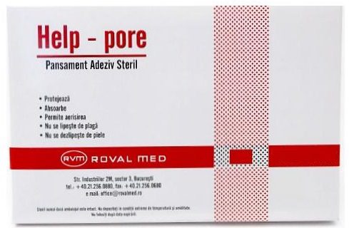 Pansament adeziv steril Roval Med Help-Pore 10x25cm antibacterial