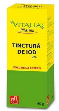 Tinctura iod 2% Vitalia 40g - Dezinfectant antiseptic pentru dermatomicoze si infectii